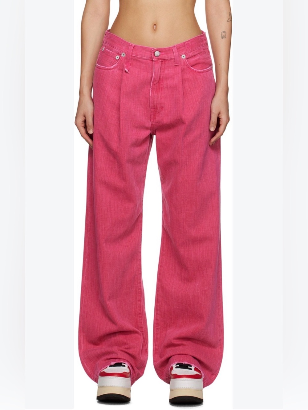 NWT R13 Damon Pleated Wide Leg Jeans Vivid Pink 27